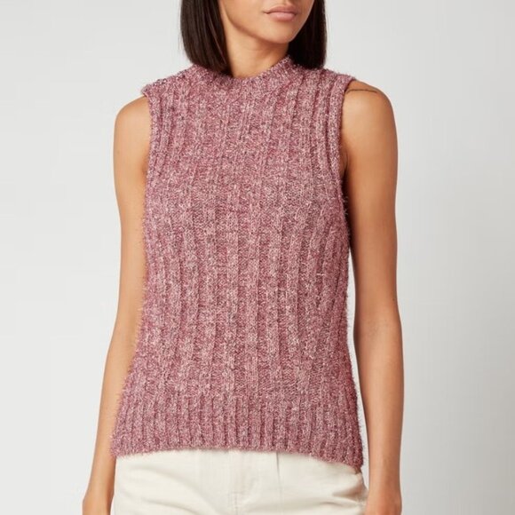 Ganni Metallic Ribbed Knit Vest Size L - Picture 3 of 6